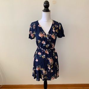 New XS Navy & Pink Floral Print Dress
